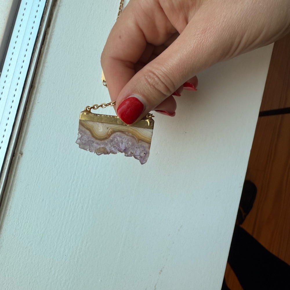 Rectangular Gold Played Amethyst Geode Slice Pend… - image 8